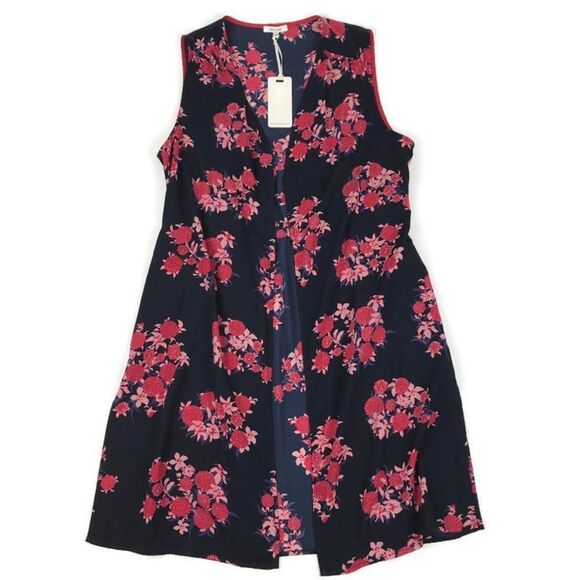 NEW Pleione Open Front Duster Vest Women's Small Sleeveless Floral Pockets - Picture 1 of 12